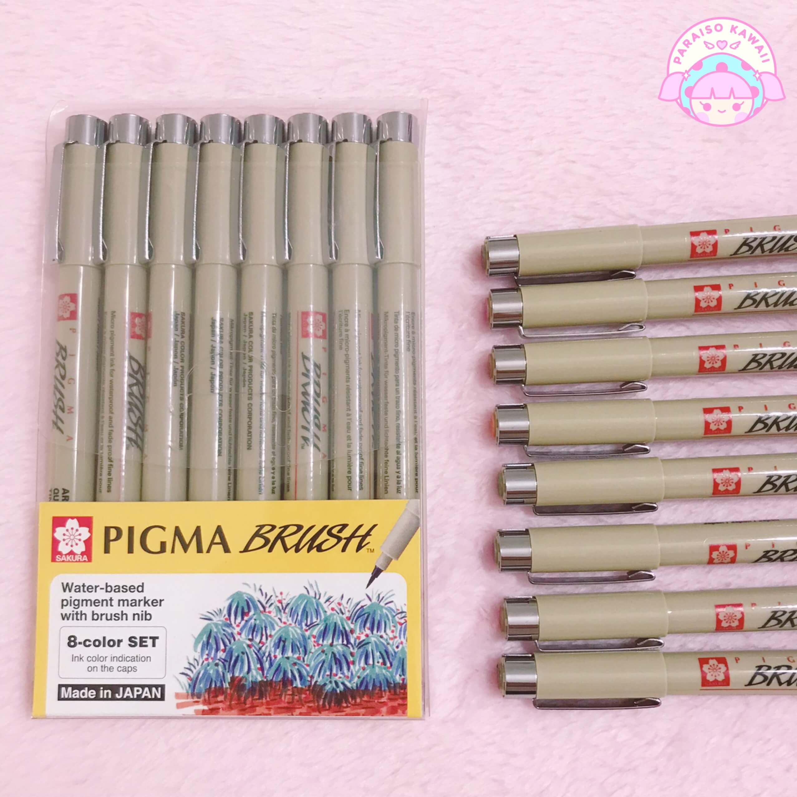 Set Di 8 Pennelli A Punta Brush Pen Pigma Sakura – Inchiostro Archivistico, Waterproof, Resistente Allo Sbiadimento, Colori Assortiti (nero, Rosso, Blu, Verde, Marrone, Viola, Arancione, Rosa)